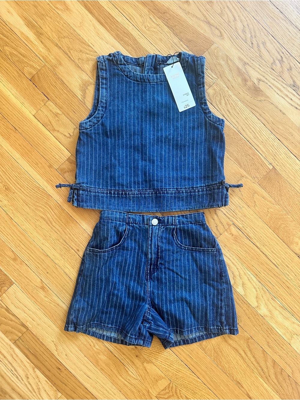 Primark Blue Pinstripe Denim Tank and Shorts Set